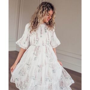 JessaKae Collection Wandering Willoughby Midi Dress in White Lavender Medium